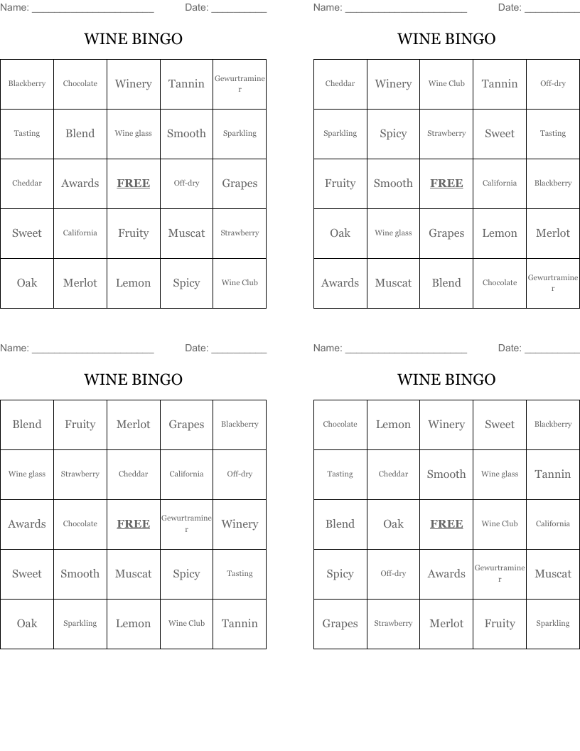 WINE BINGO