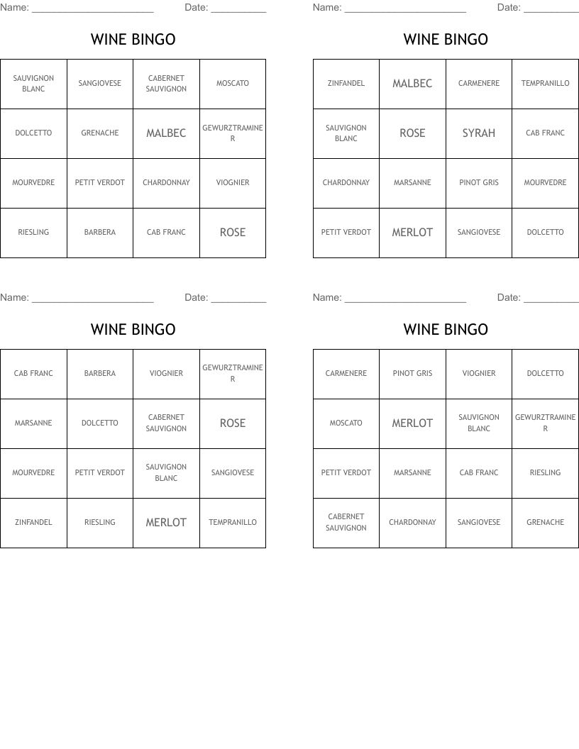 WINE BINGO