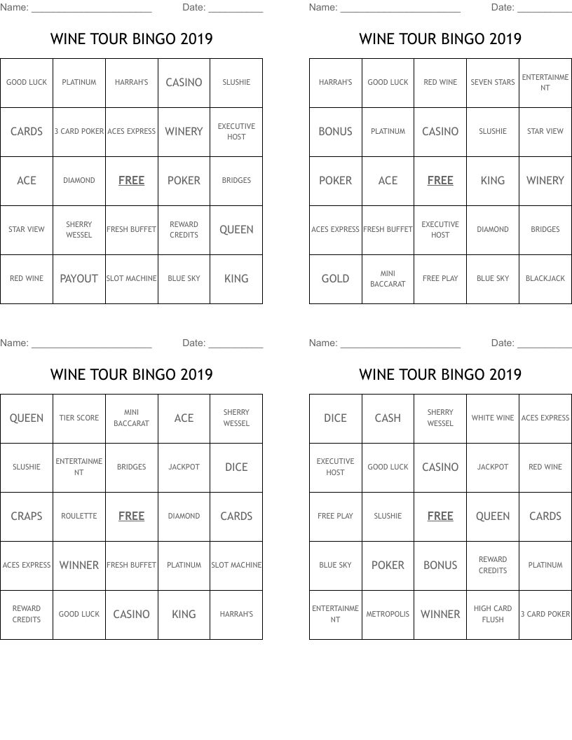 WINE TOUR BINGO 2019