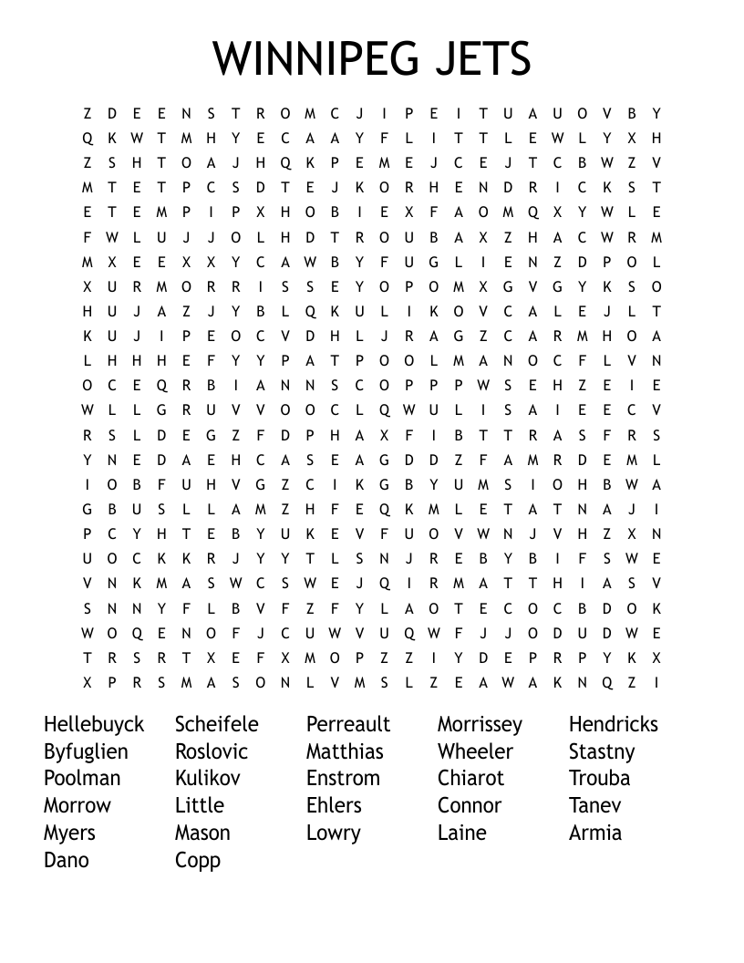 WINNIPEG JETS  Word Search