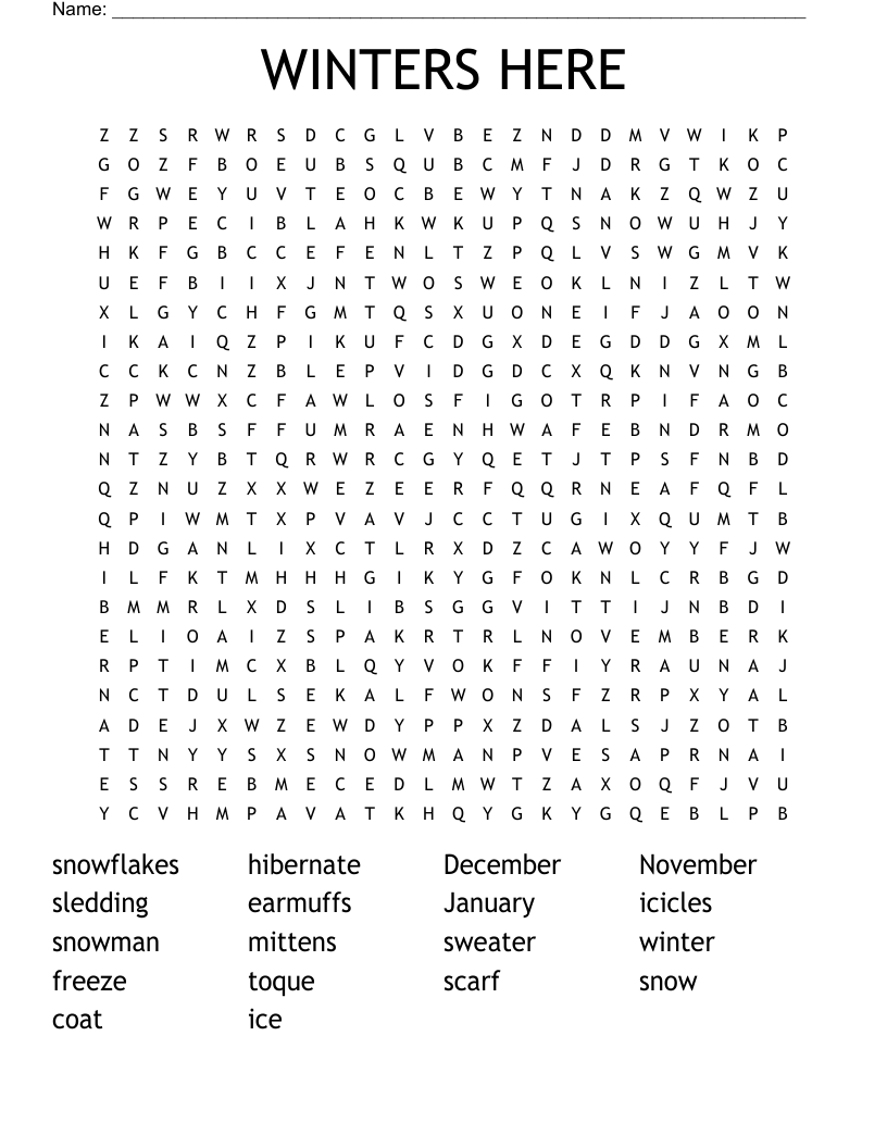 WINTERS HERE Word Search