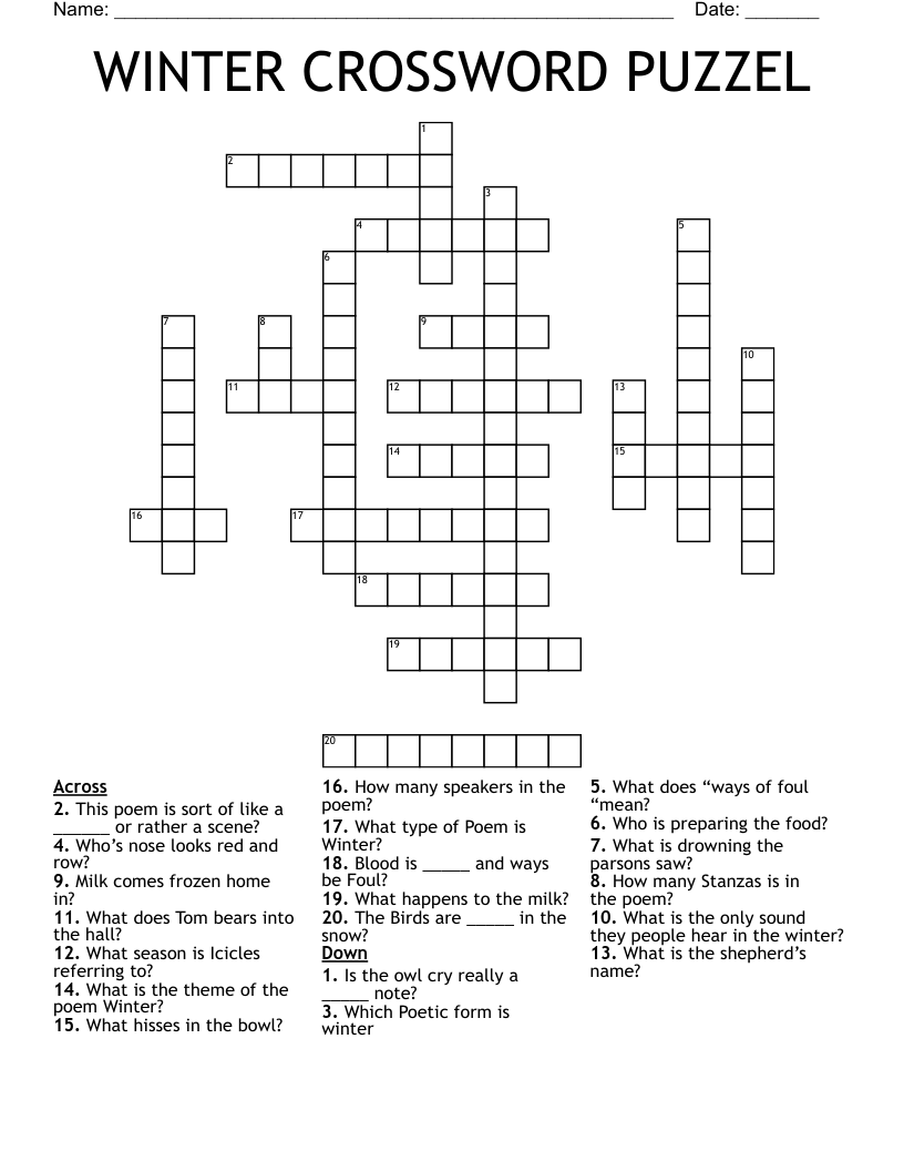 WINTER CROSSWORD PUZZEL