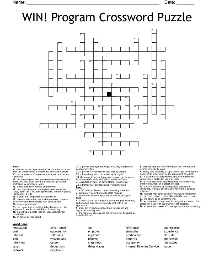 WIN! Program Crossword Puzzle