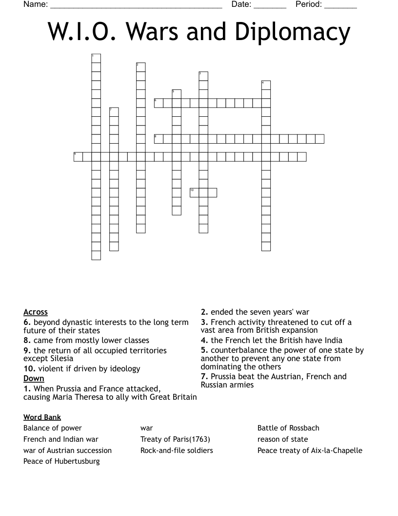W.I.O. Wars and Diplomacy Crossword