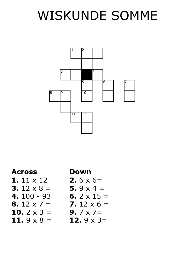 WISKUNDE SOMME Crossword