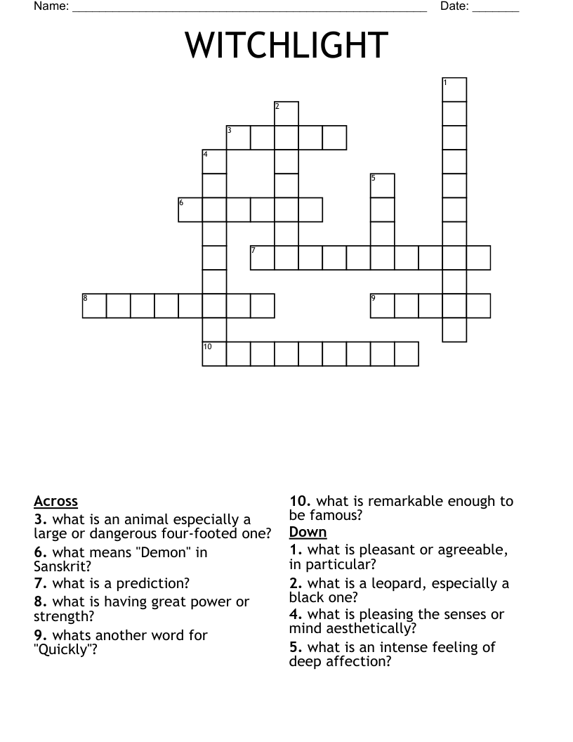 WITCHLIGHT Crossword