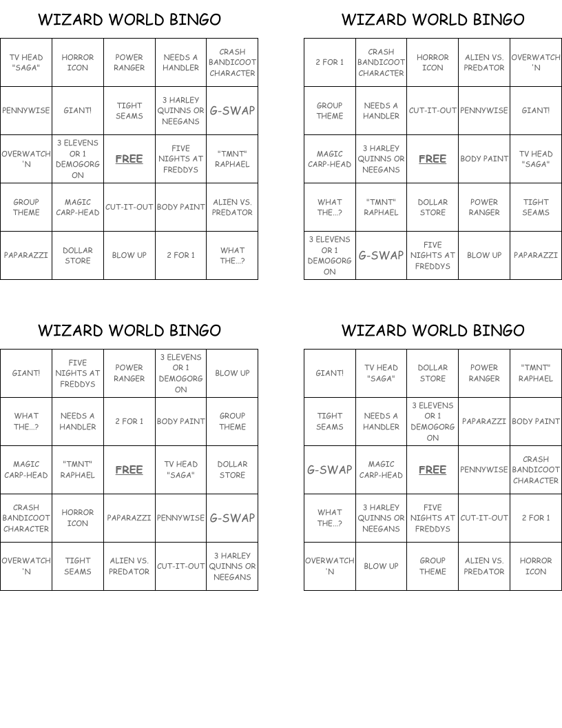 WIZARD WORLD BINGO