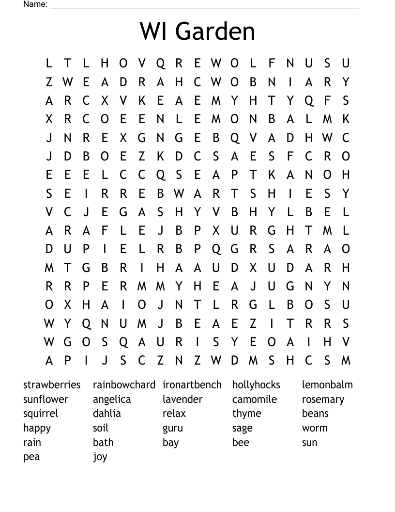 WI Garden Word Search