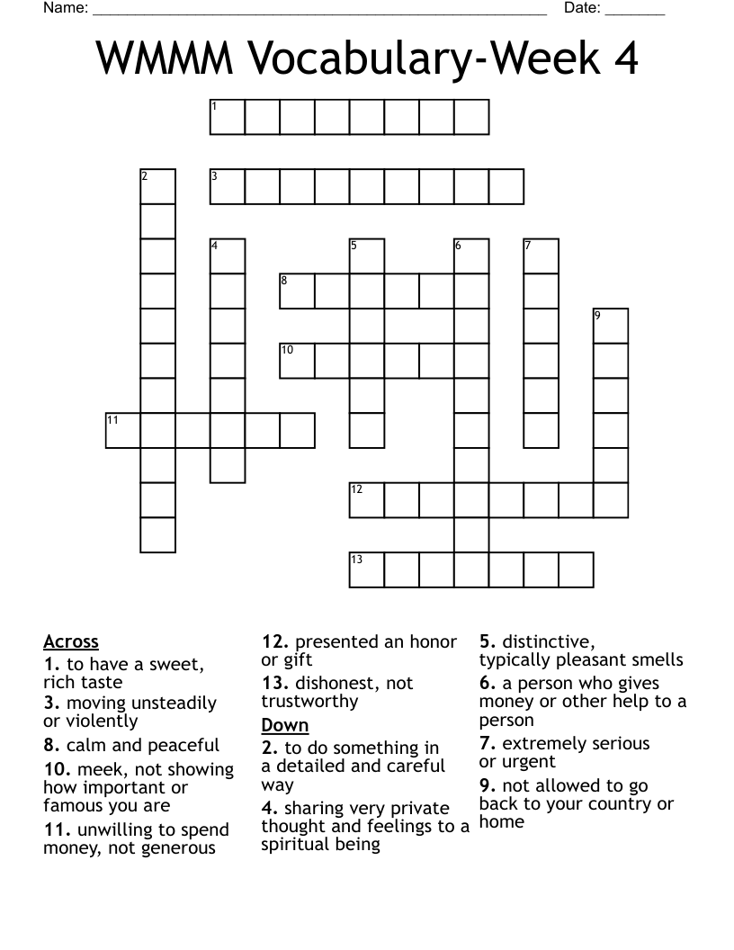 WMMM Vocabulary-Week 4 Crossword