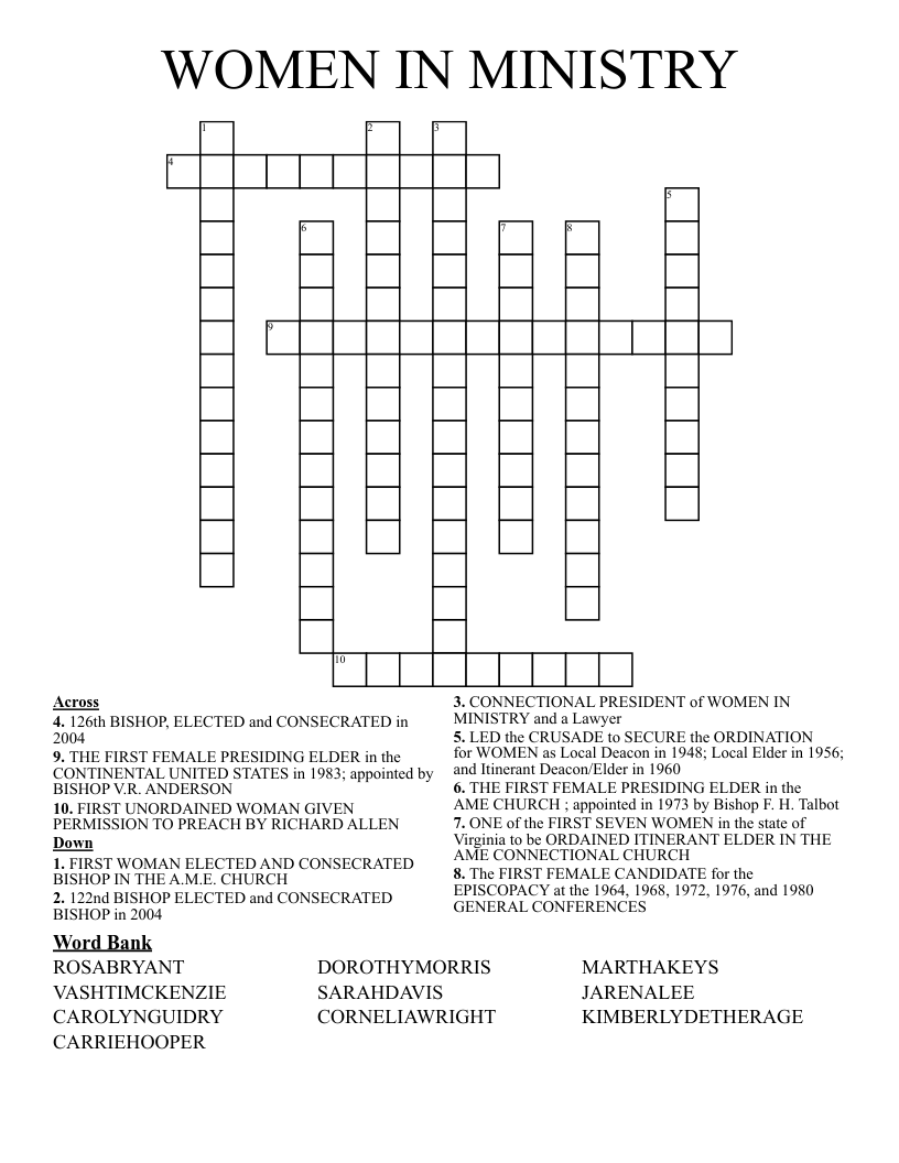 WOMEN IN MINISTRY Crossword