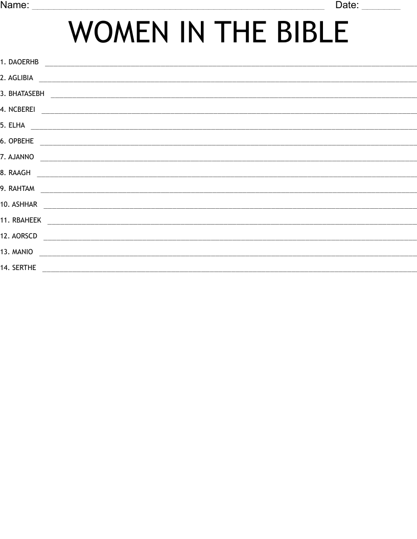 WOMEN IN THE BIBLE Word Scramble
