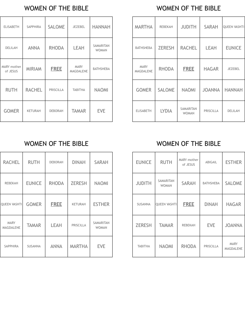 WOMEN OF THE BIBLE Bingo Cards