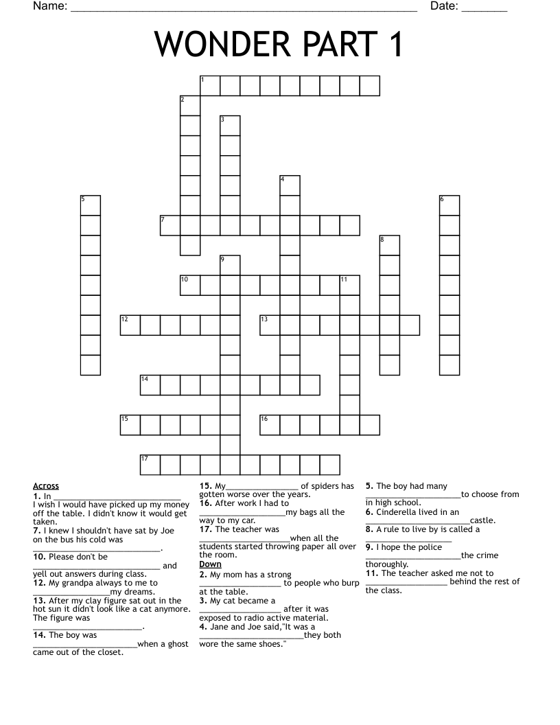 WONDER PART 1 Crossword