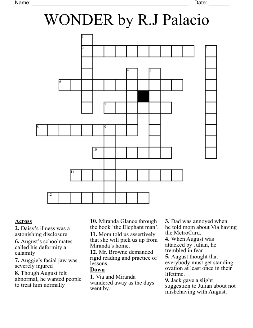 WONDER  by R.J Palacio Crossword