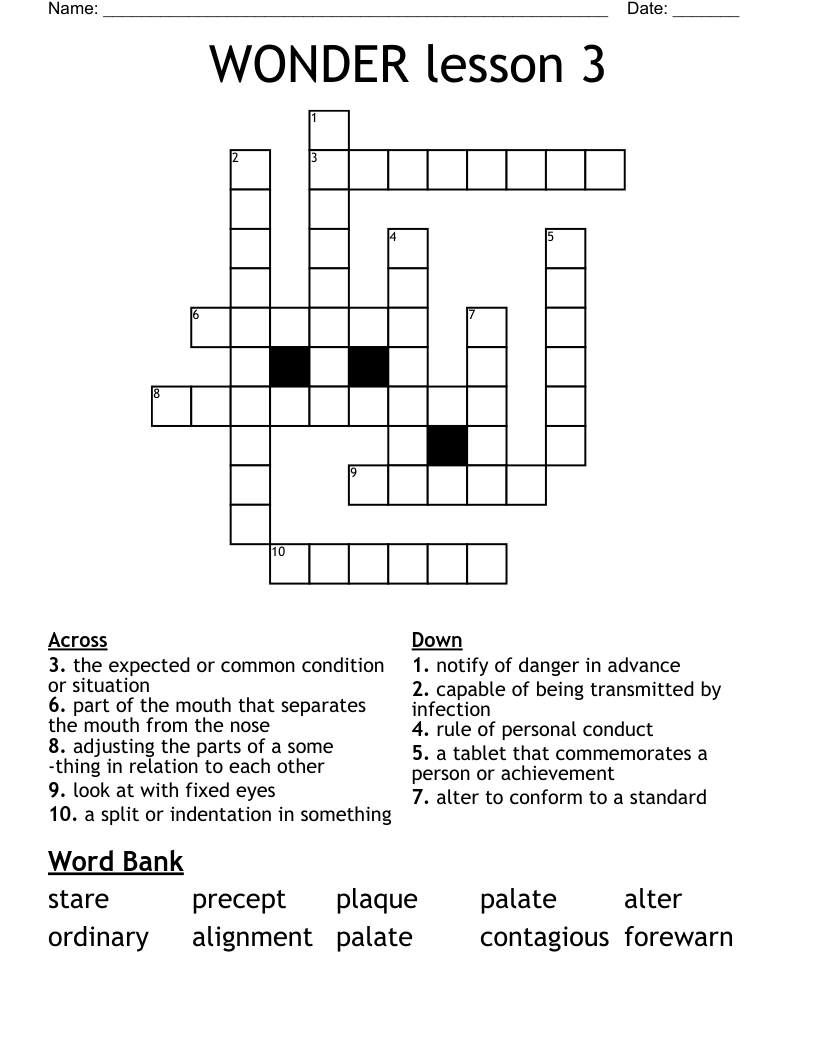 WONDER lesson 3 Crossword