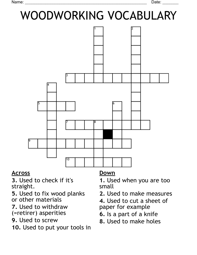 WOODWORKING VOCABULARY Crossword