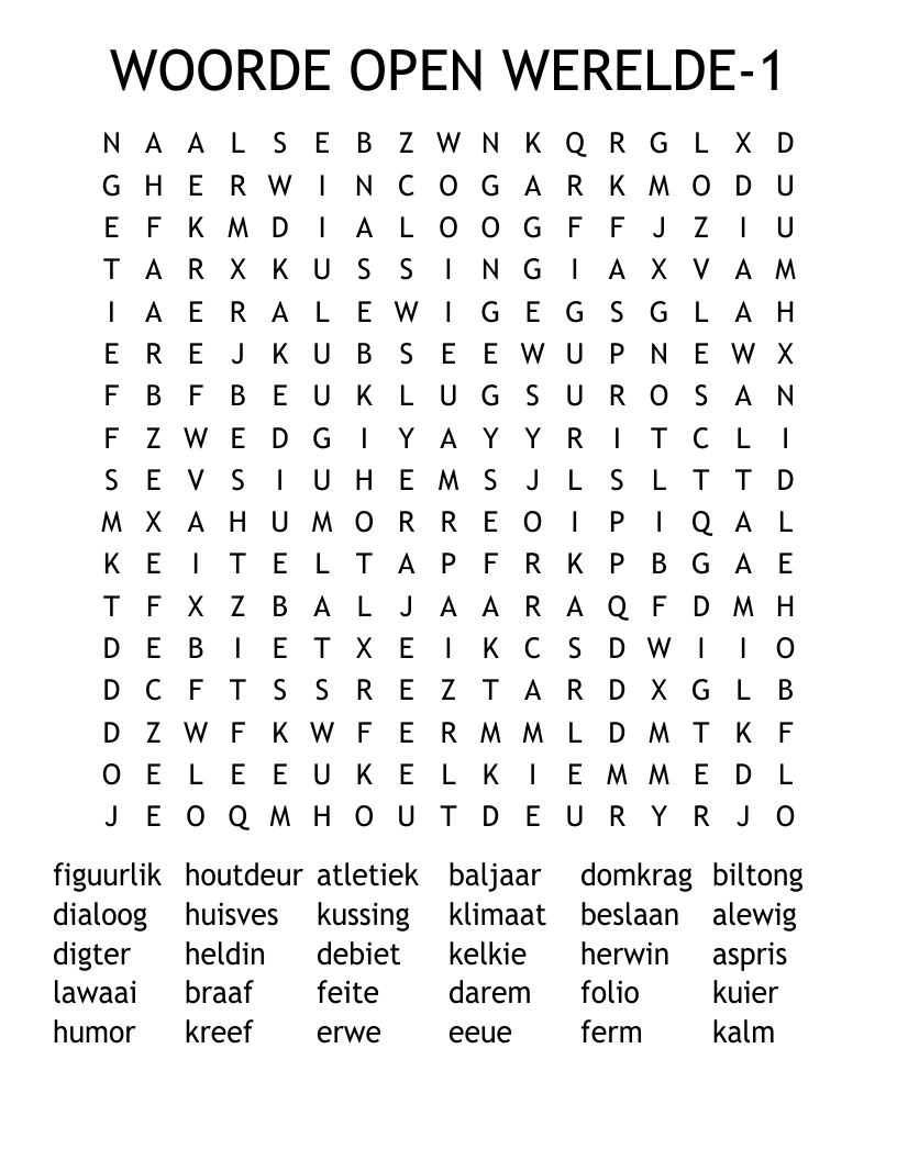 WOORDE OPEN WERELDE-1 Word Search