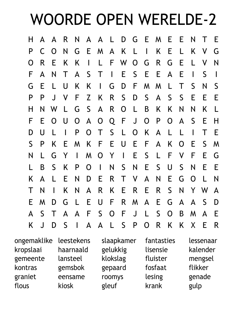 WOORDE OPEN WERELDE-2 Word Search