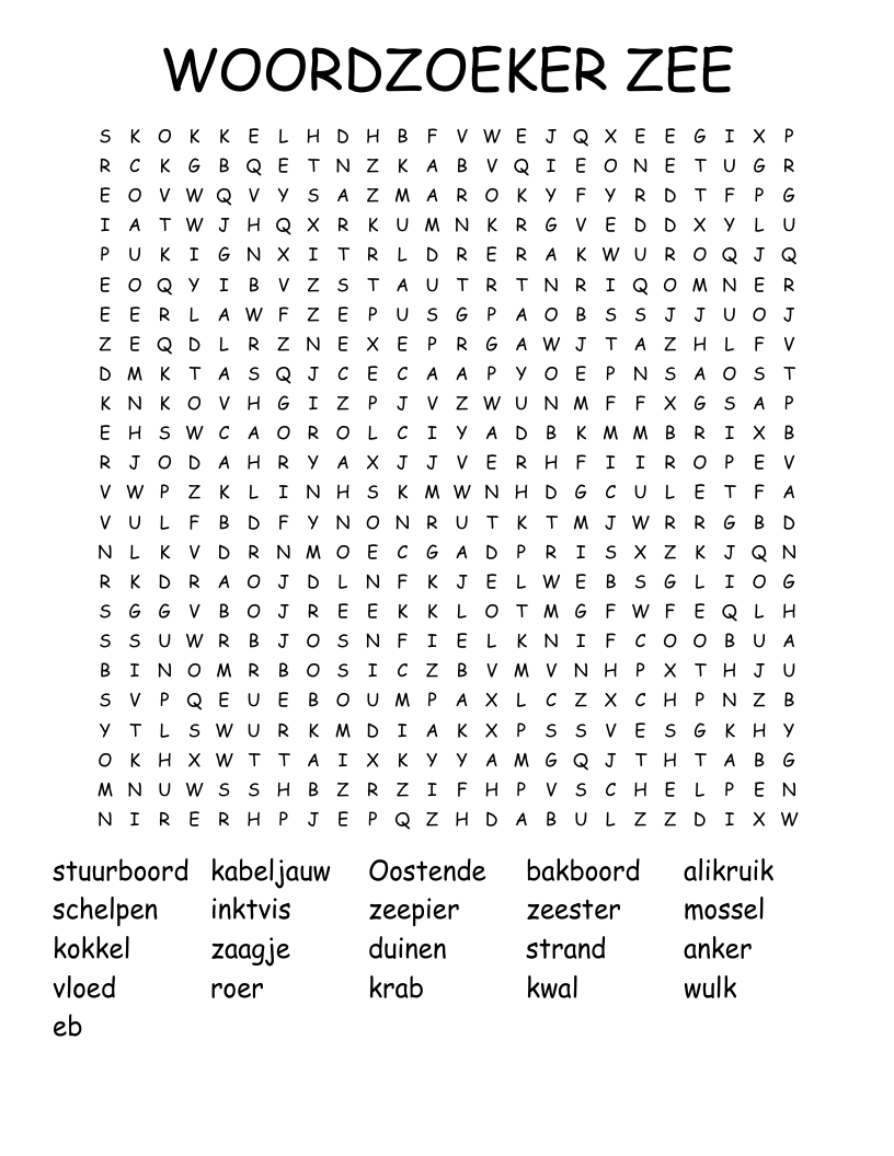 WOORDZOEKER ZEE Word Search