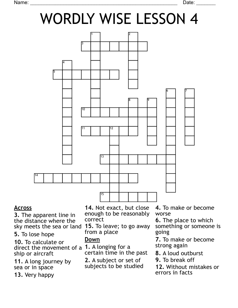 WORDLY WISE LESSON 4 Crossword