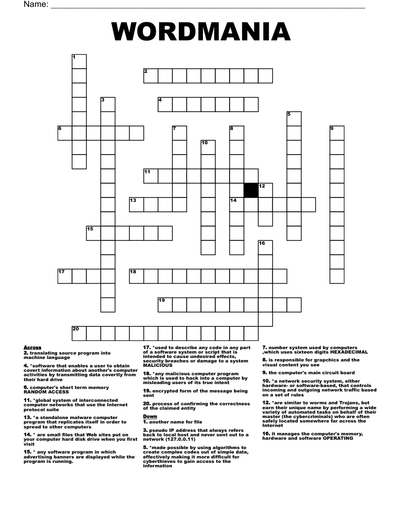 WORDMANIA Crossword