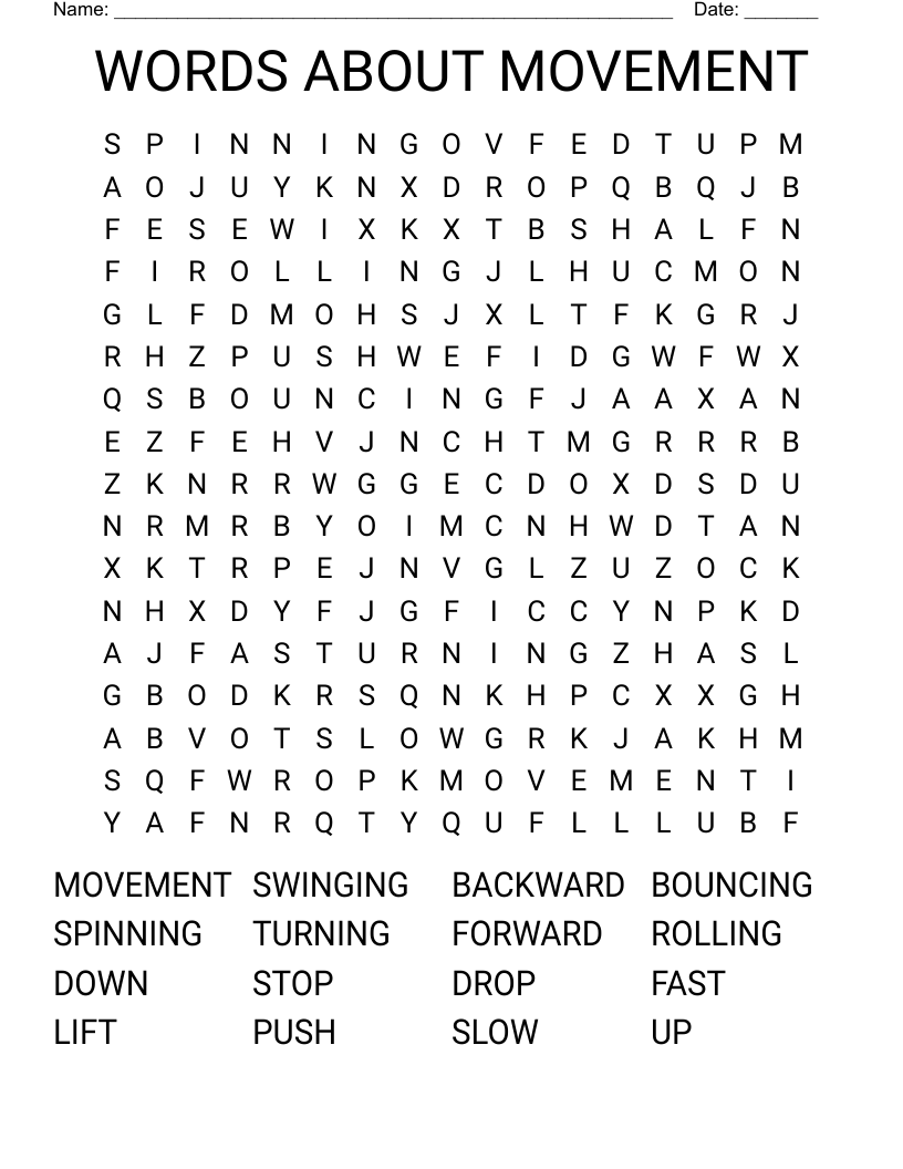 WORDS ABOUT MOVEMENT Word Search
