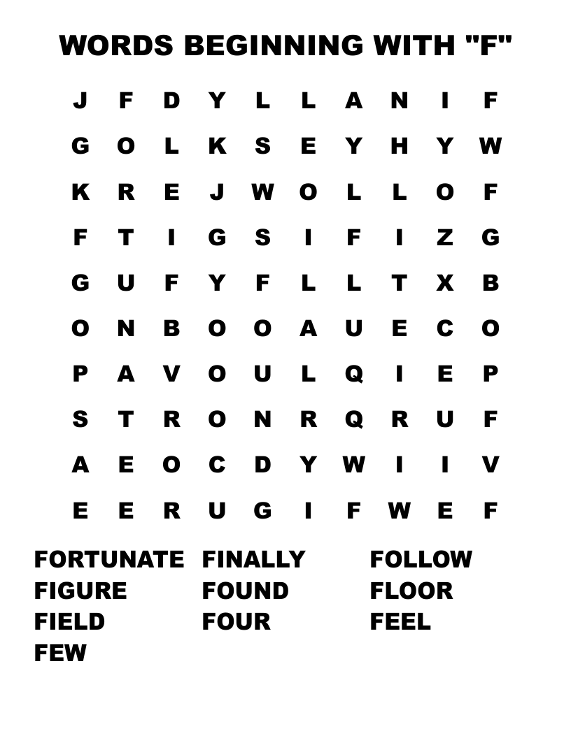 WORDS BEGINNING WITH "F" Word Search