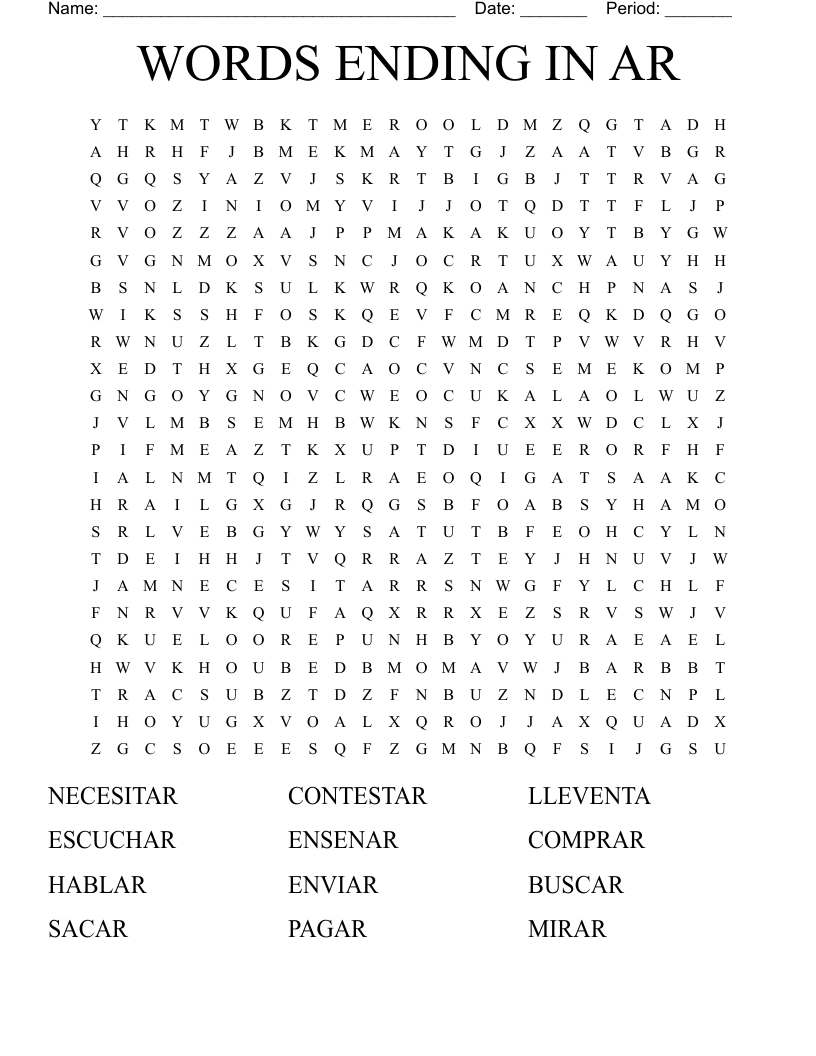 WORDS ENDING IN AR Word Search