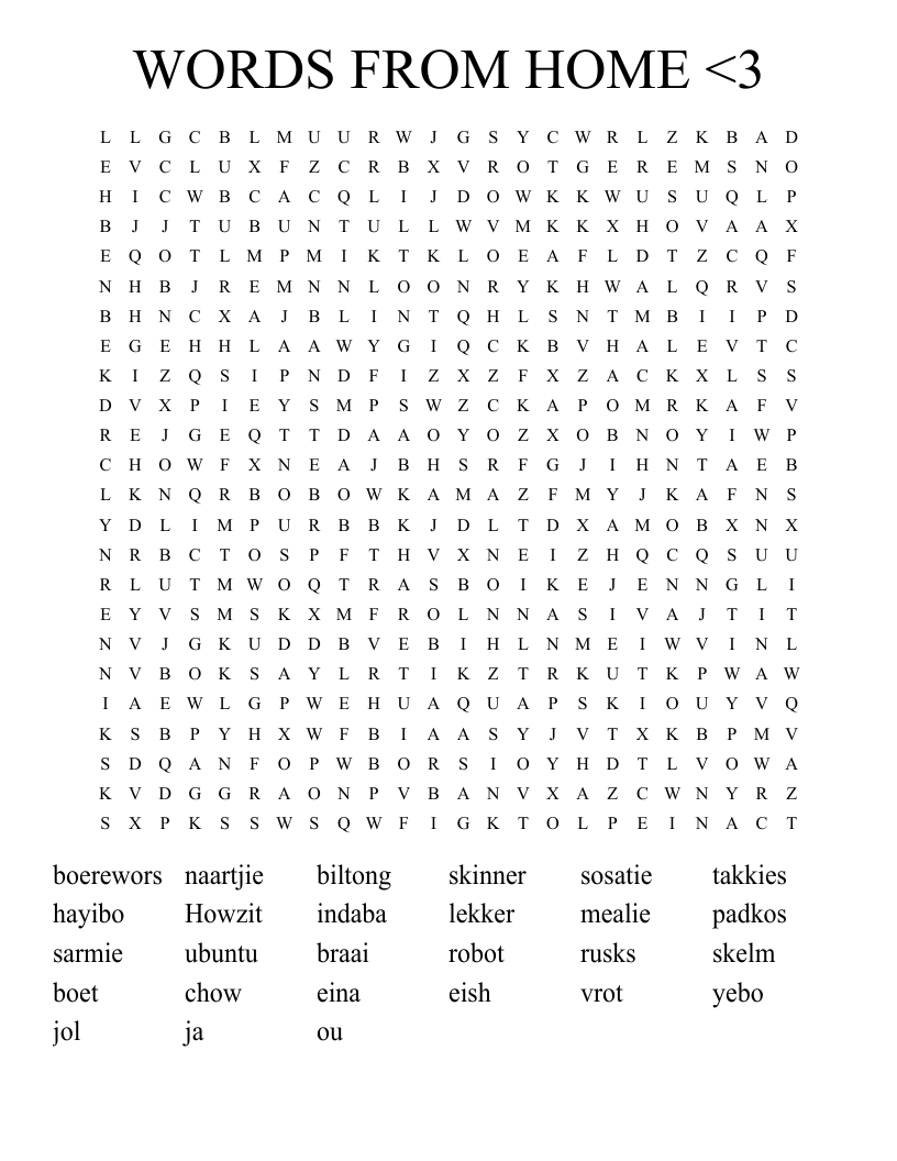 WORDS FROM HOME <3 Word Search