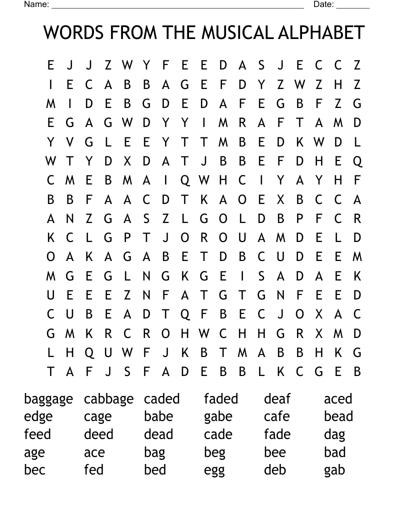 WORDS FROM THE MUSICAL ALPHABET Word Search