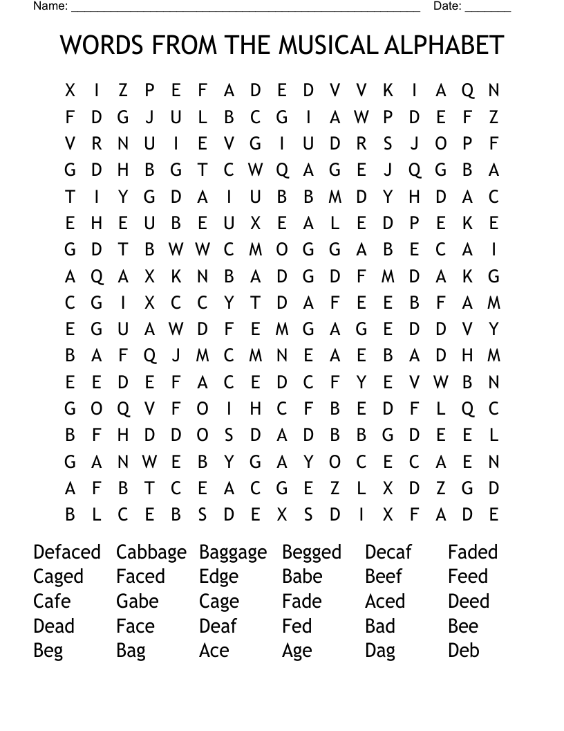 WORDS FROM THE MUSICAL ALPHABET Word Search