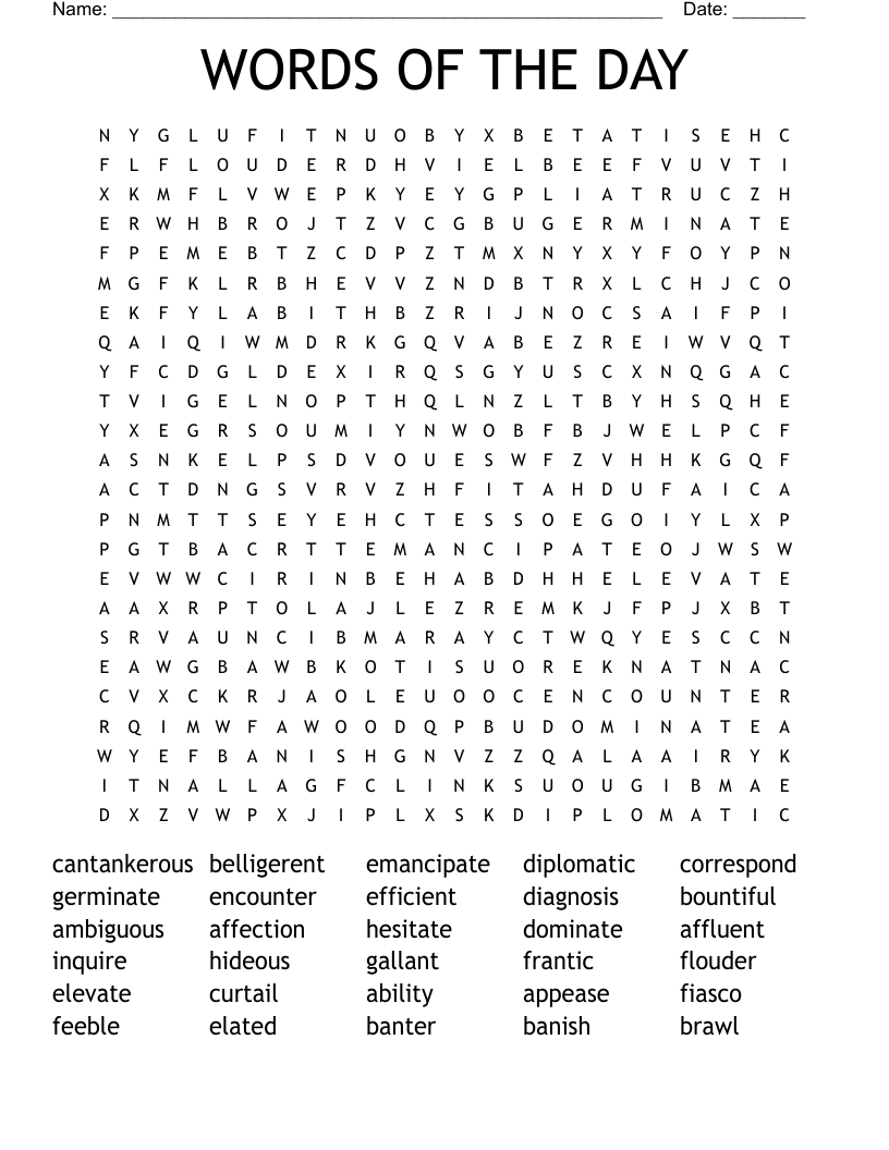 WORDS OF THE DAY Word Search