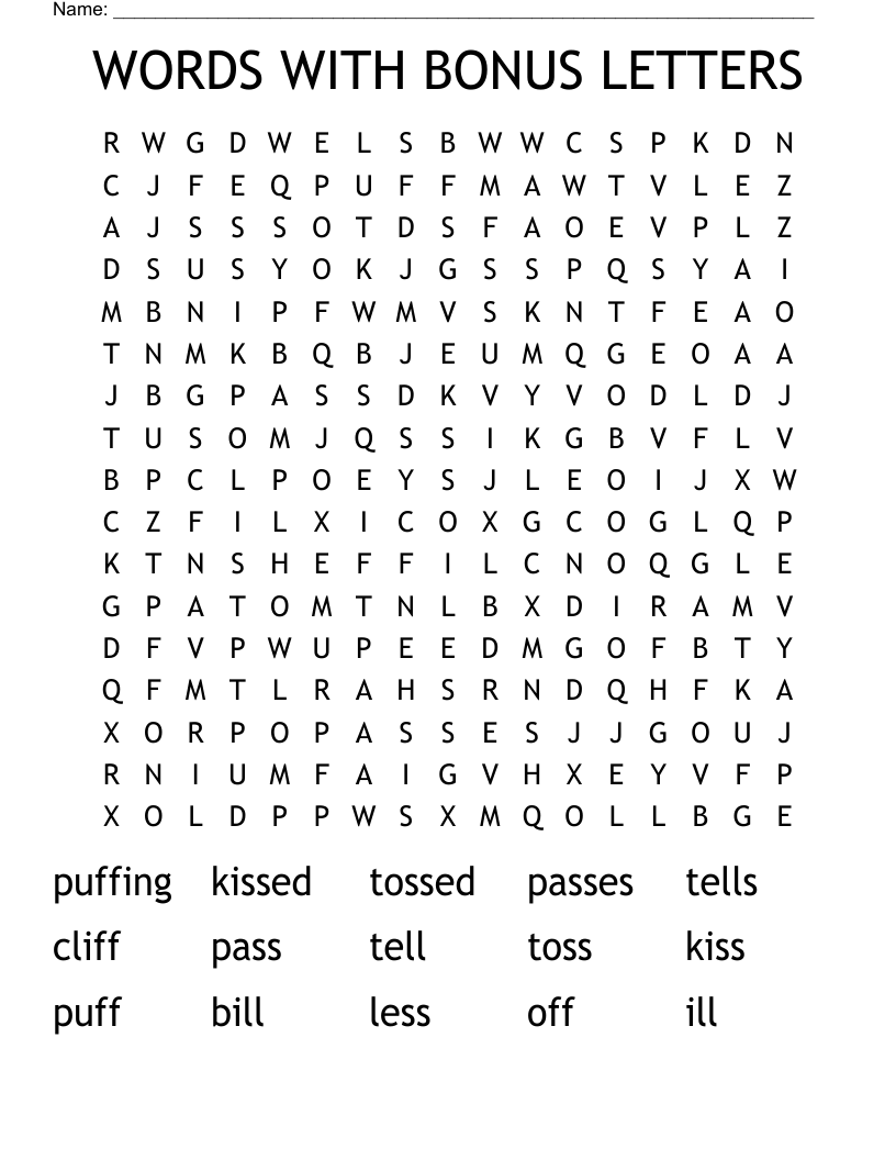 WORDS WITH BONUS LETTERS Word Search