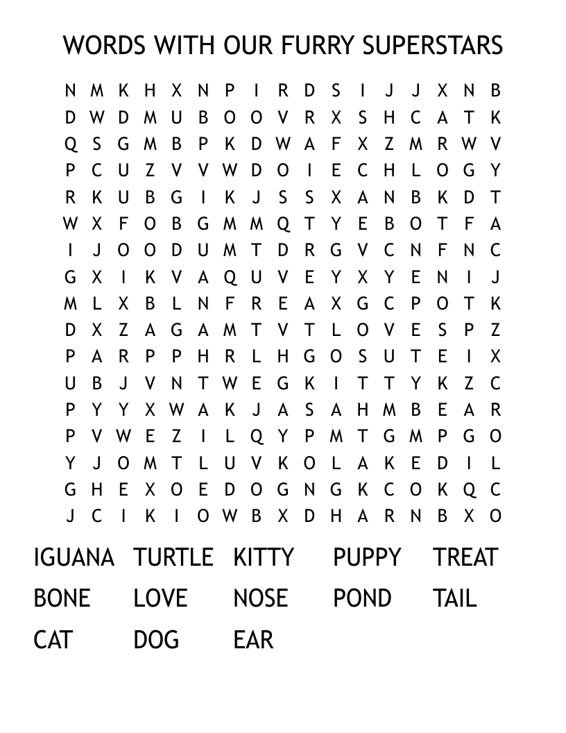 WORDS WITH OUR FURRY SUPERSTARS  Word Search