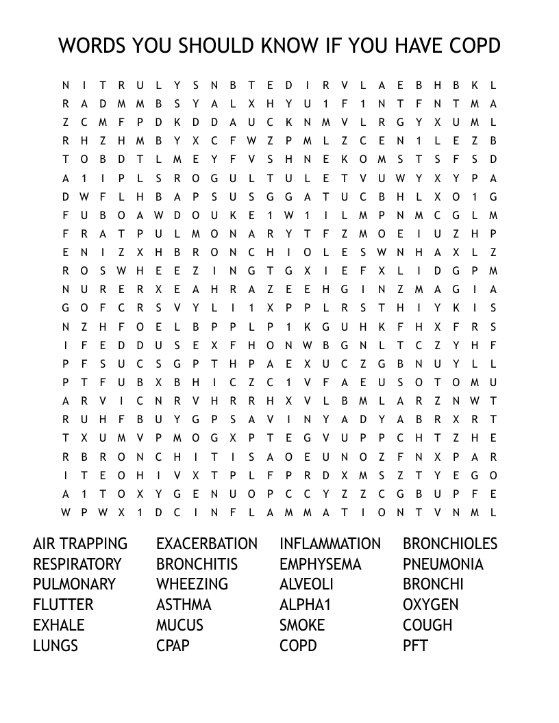 WORDS YOU SHOULD KNOW IF YOU HAVE COPD Word Search