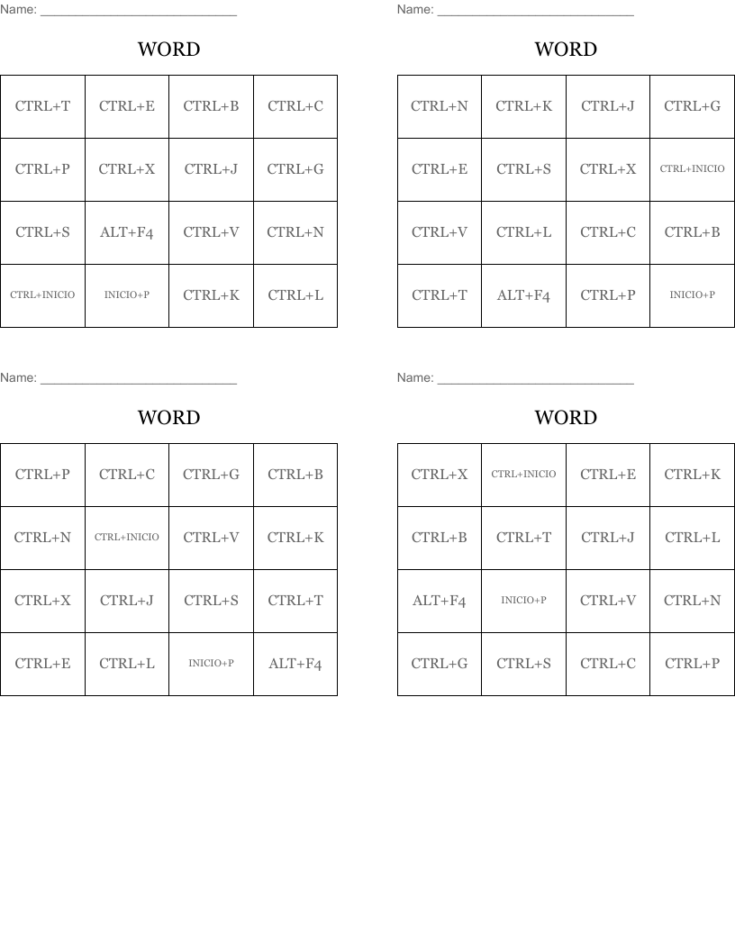 WORD Bingo Cards