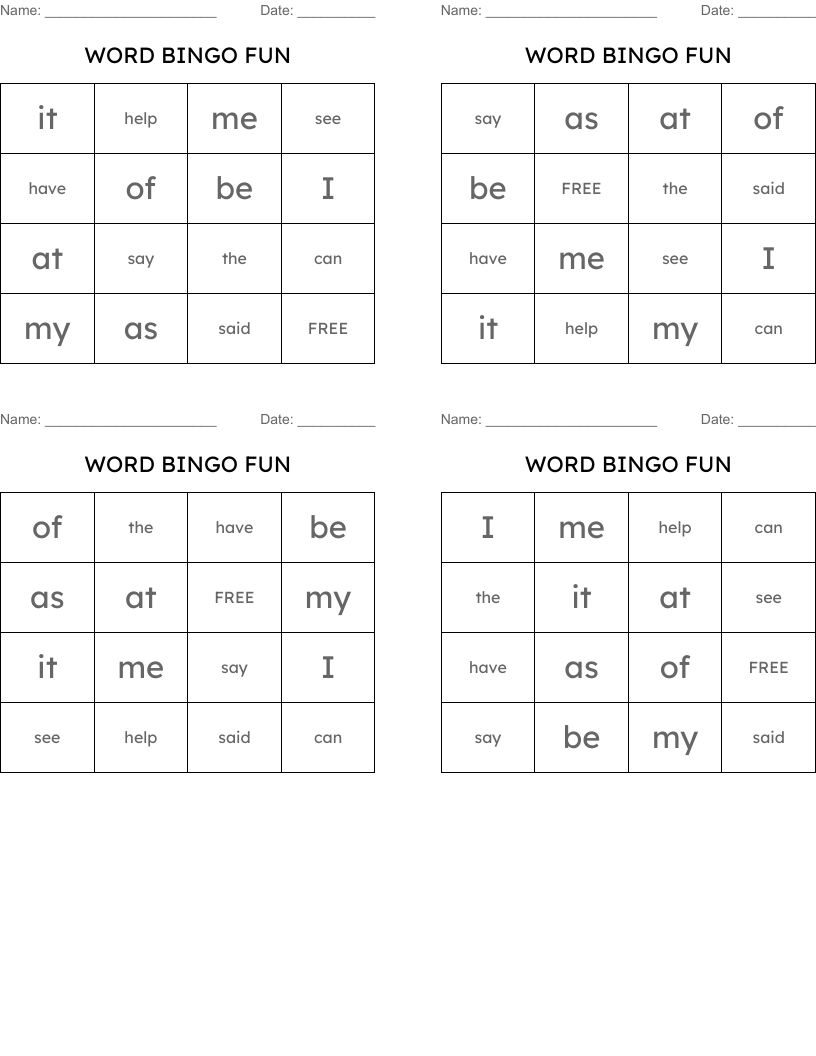 WORD BINGO FUN