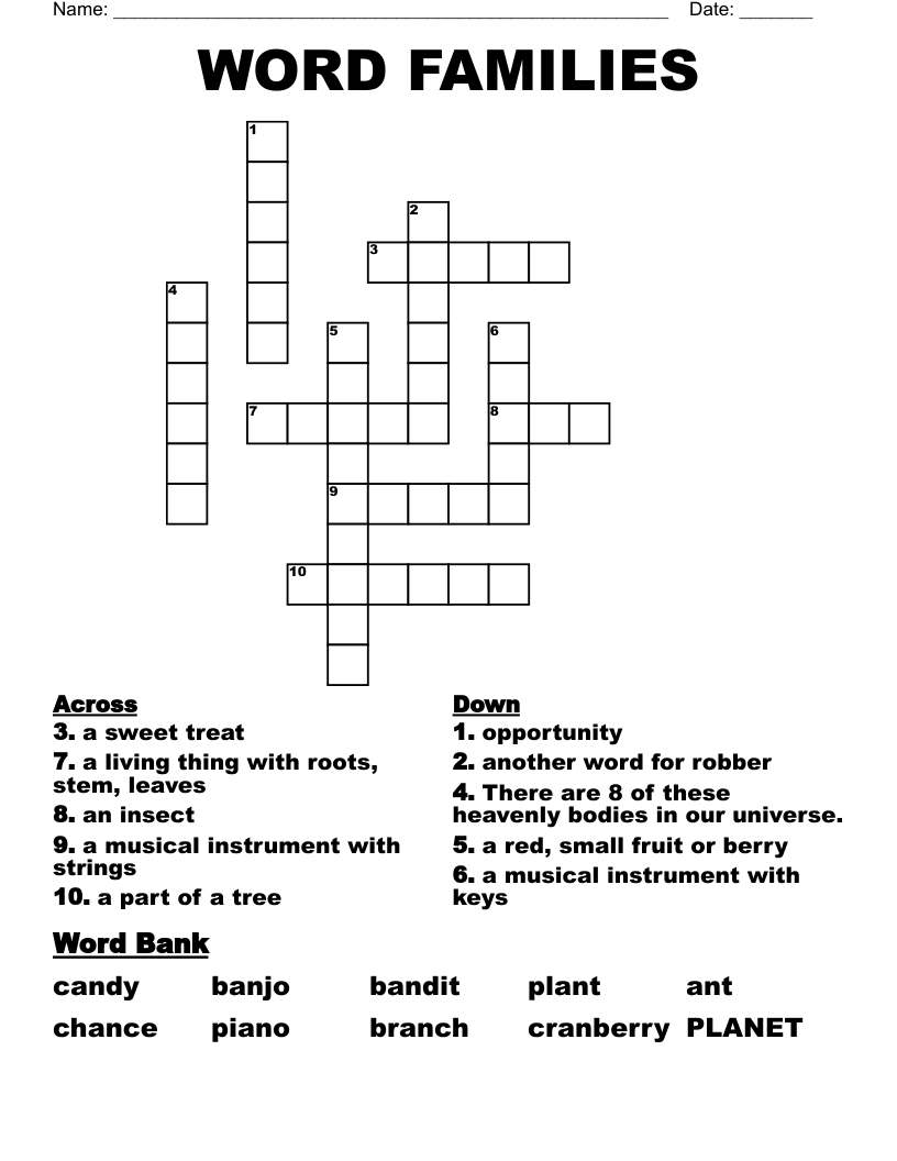 WORD FAMILIES Crossword