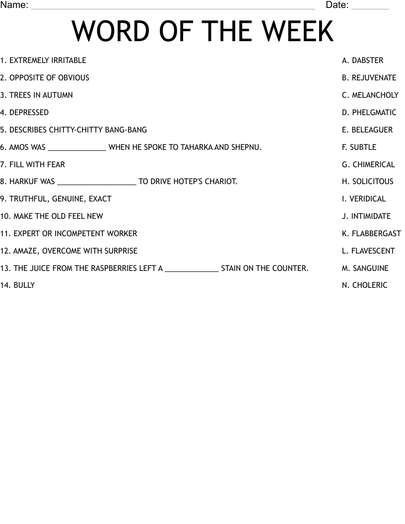 WORD OF THE WEEK Worksheet