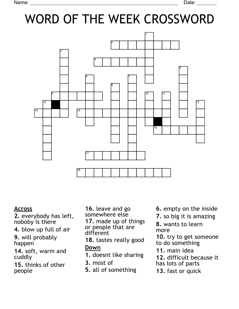 WORD OF THE WEEK CROSSWORD