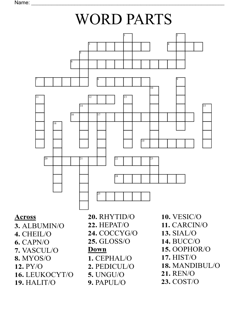 WORD PARTS Crossword