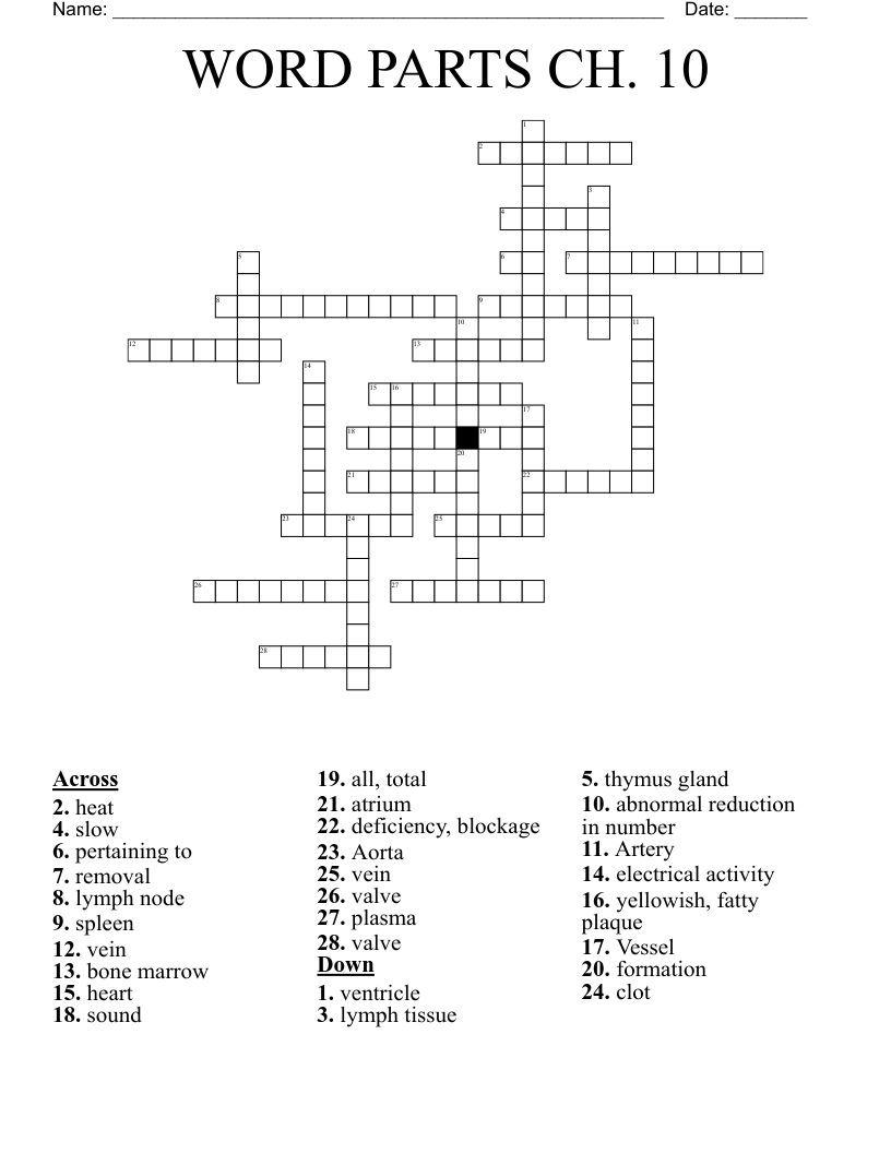 WORD PARTS CH. 10 Crossword