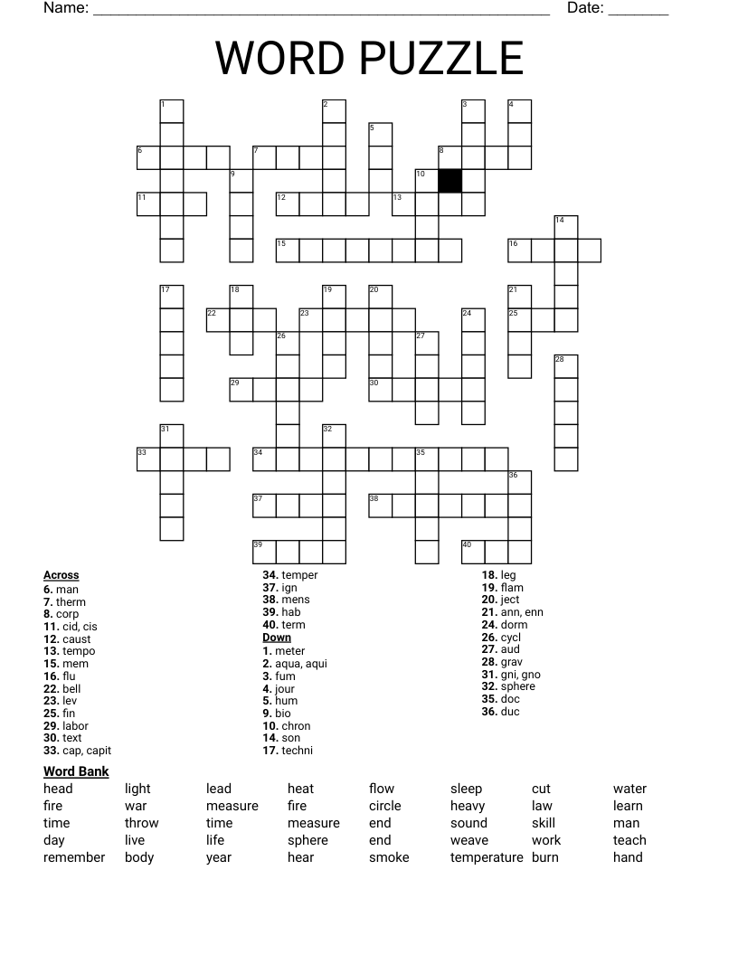 WORD PUZZLE Crossword