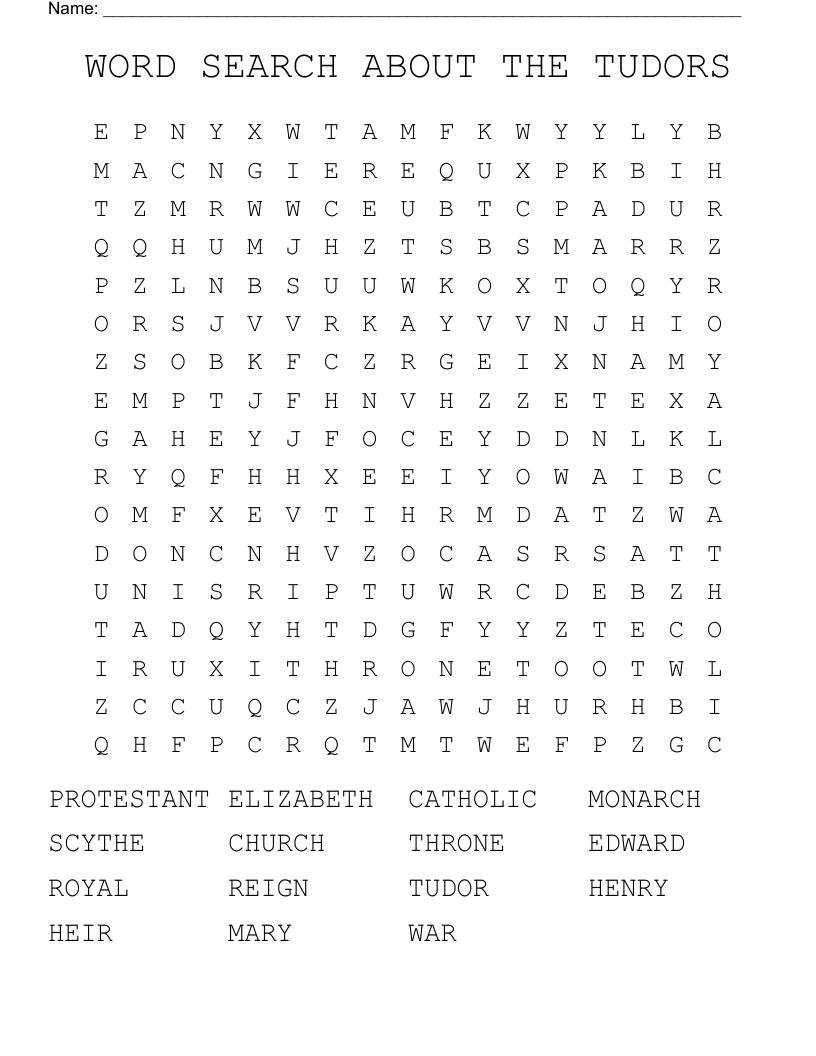 WORD SEARCH ABOUT THE TUDORS