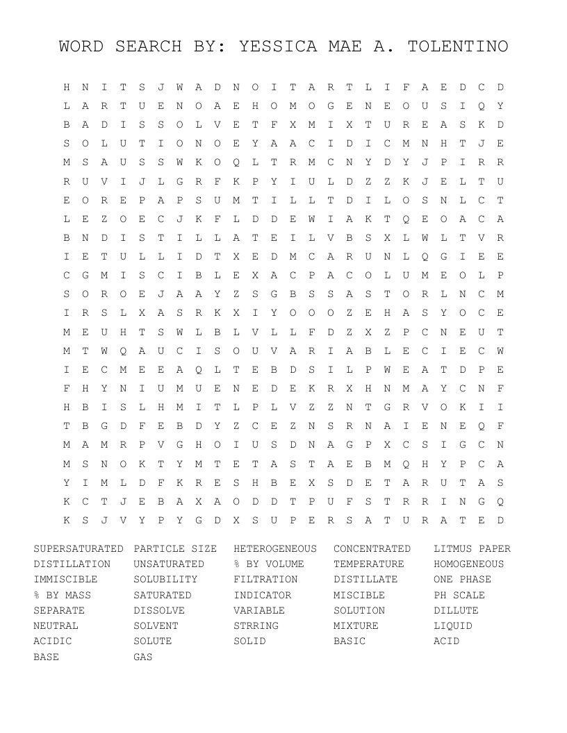 WORD SEARCH BY: YESSICA MAE A. TOLENTINO