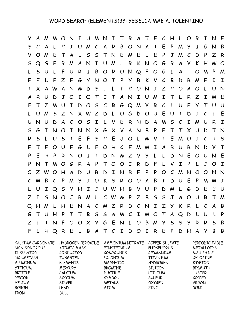 WORD SEARCH (ELEMENTS)BY:                                YESSICA MAE A. TOLENTINO