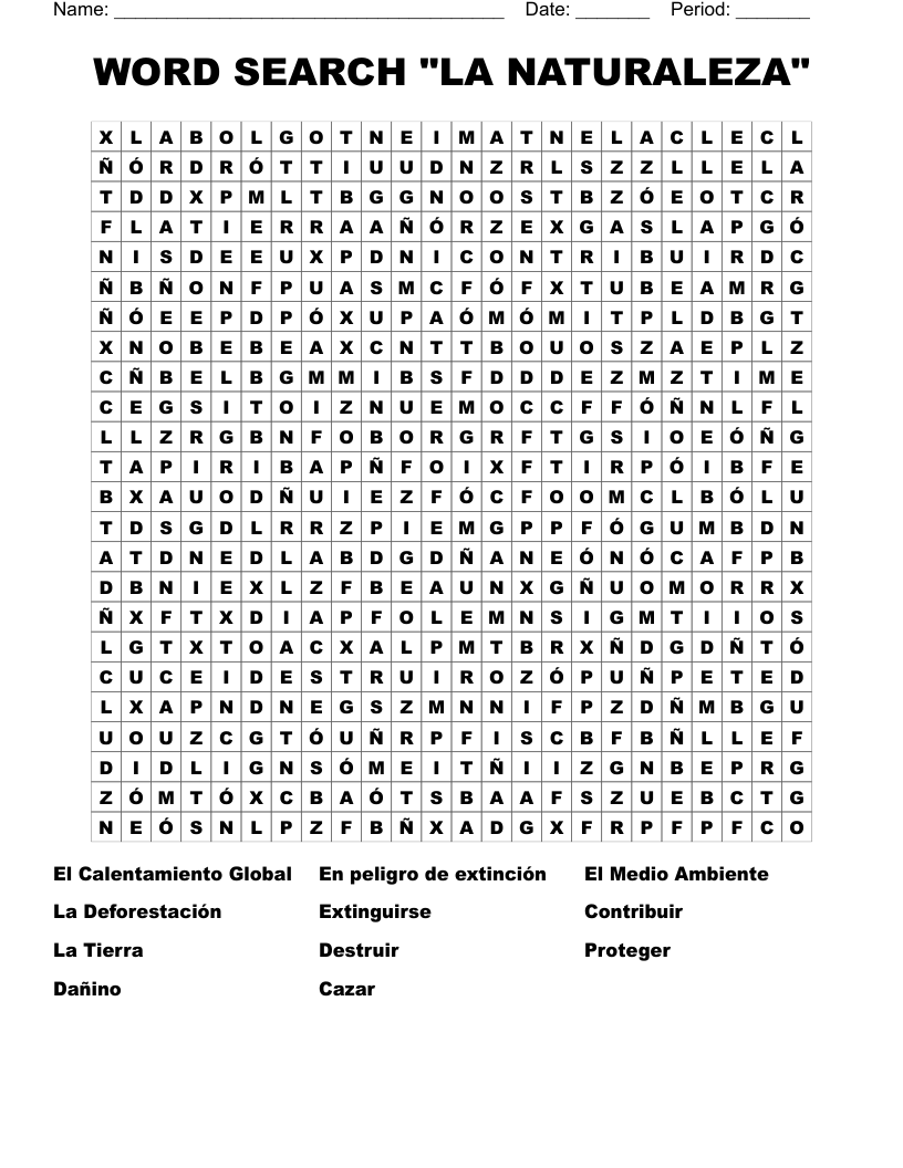 WORD SEARCH "LA NATURALEZA"