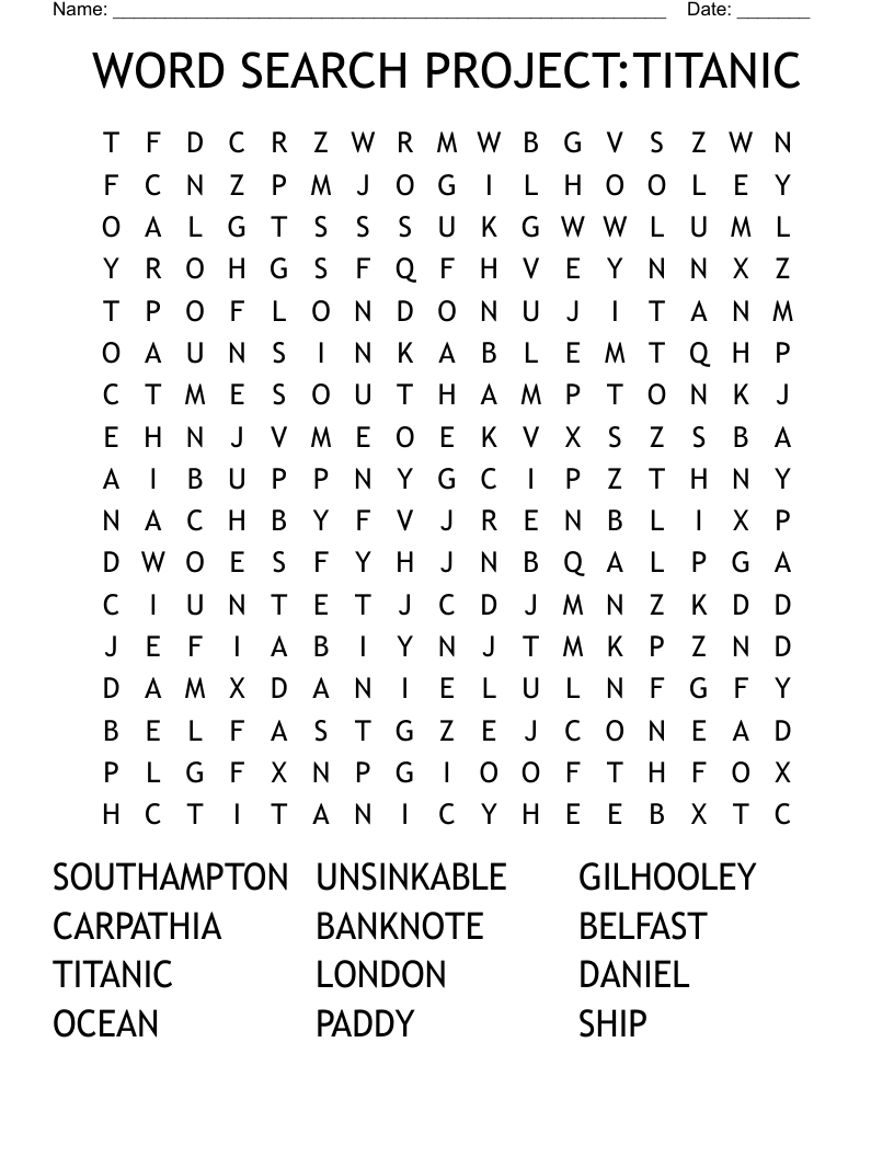 WORD SEARCH PROJECT:TITANIC