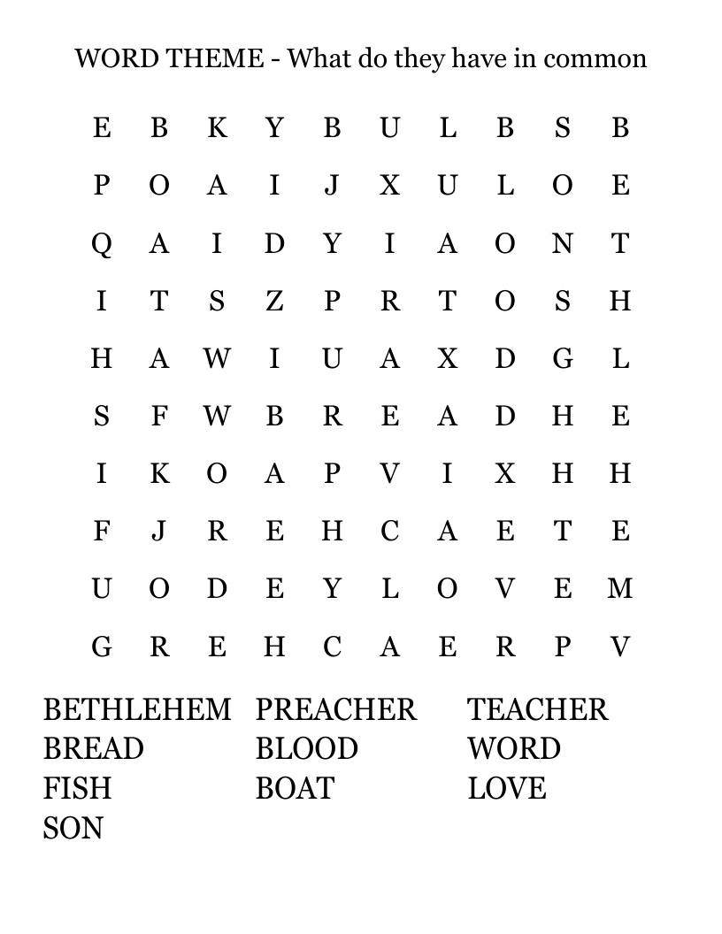 WORD THEME - What do they have in common Word Search