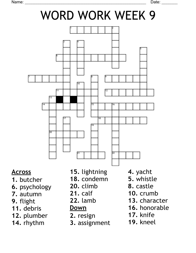WORD WORK WEEK 9 Crossword